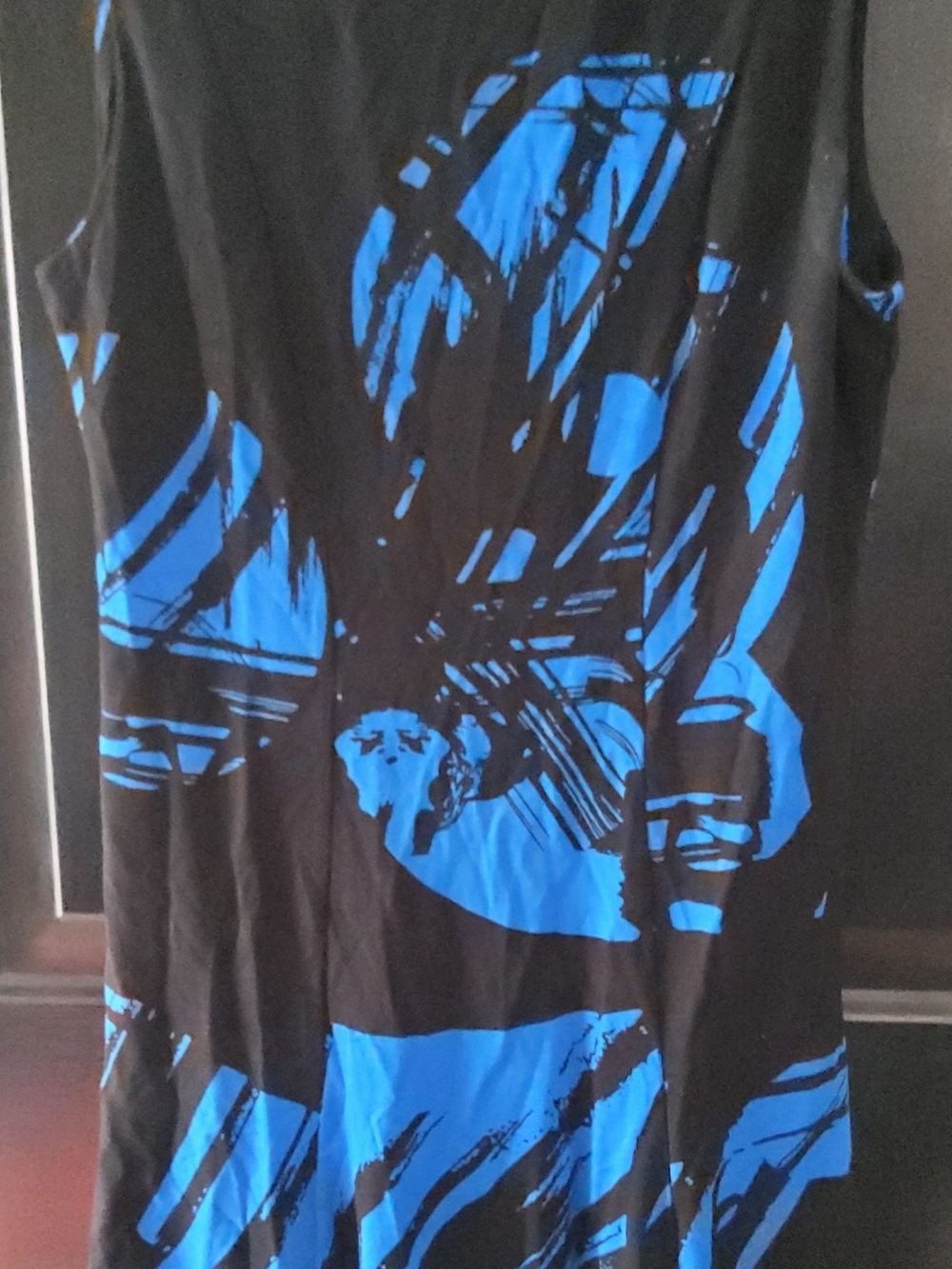 Dom Streater Black Dress with Bold Electric Blue Graphic Print Sz L